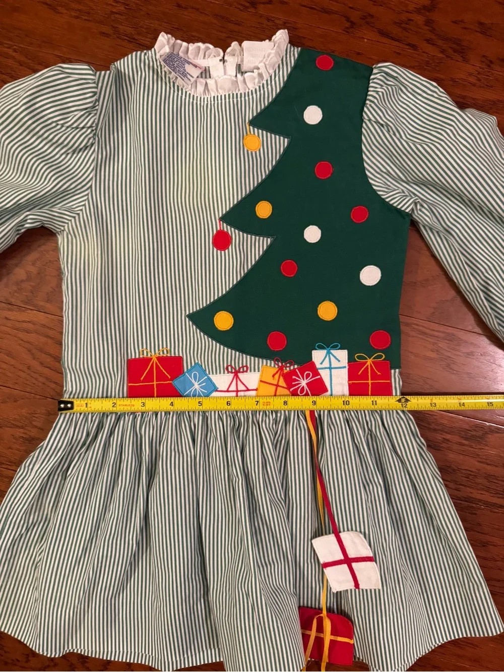 Vintage 1980s Youngland Green White Candy Stripe Christmas Dress - Size 5